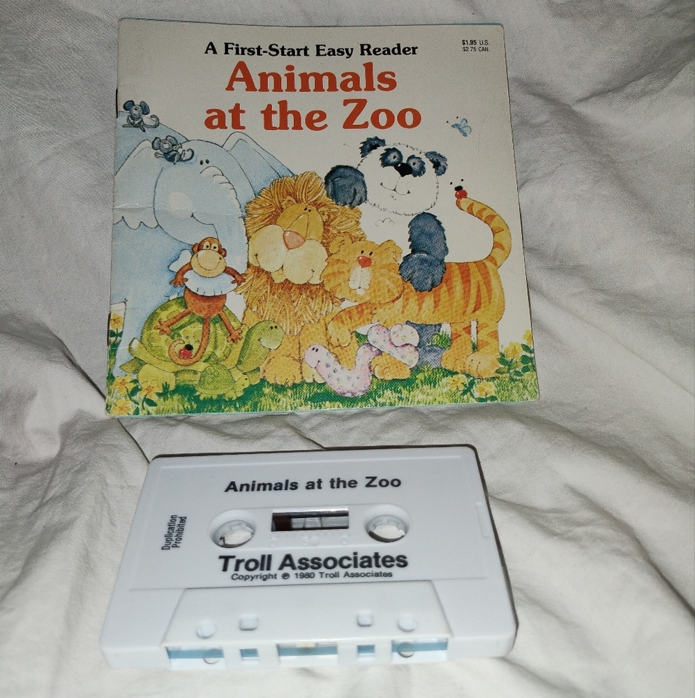 Vintage Children Scholastic Book Animals At The Zoo Easy Reader Book Cassette